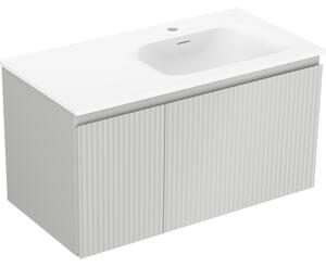 Mexen Rivel, mobilier baie 90 cm cu lavoar dreapta Vela, 1S, 1D, canelat, gri mat/alb mat - 91A23-09047-3-BBFF62-W23P01