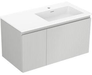 Mexen Rivel, mobilier baie 90 cm cu lavoar Otis dreapta, 1S, 1D, canelat, gri mat/alb mat - 91A23-09047-3-BBFF62-W18P01