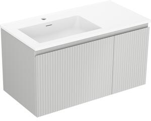 Mexen Rivel, mobilier baie 90 cm cu lavoar Otis stânga, 1S, 1D, canelat, gri mat/alb mat - 91A23-09047-3-BBFF62-W18L01