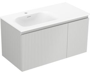 Mexen Rivel, mobilier de baie 90 cm cu lavoar Vela pe partea stângă, 1S, 1D, canelat, gri mat/alb mat - 91A23-09047-3-BBFF62-W23L01