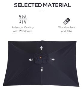 Umbrela de soare Outsunny dreptunghiulara, lemn, neagra, 2x3m | Aosom RO