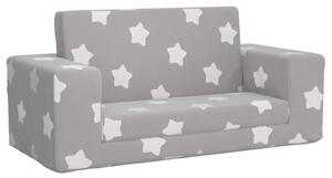 Canapea pentru copii 2 locuri, gri deschis cu stele, pluș moale