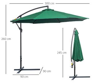 Outsunny Umbrelă Laterală din Metal, Verde, 3m, Protecție UV, Ideală pentru Grădină și Terasă | Aosom Romania