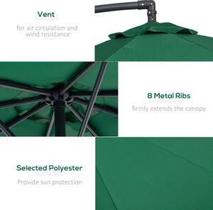 Outsunny Umbrelă Laterală din Metal, Verde, 3m, Protecție UV, Ideală pentru Grădină și Terasă | Aosom Romania