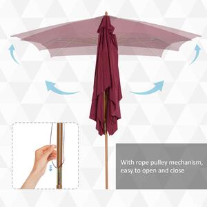 Umbrela din lemn Outsunny, bordo 2x3m | Aosom RO