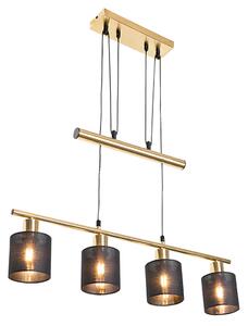 Lampă suspendată modernă alamă cu abajur negru 4 lumini - Merwe