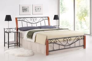 Cadru pat metalic 140 x 200 cu insertii lemn Parma negru/cires antic