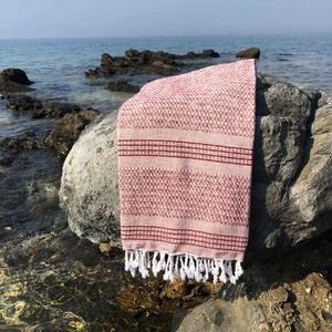 Prosop de plaja Linen, 100% bumbac, 95x180 cm, rosu/alb