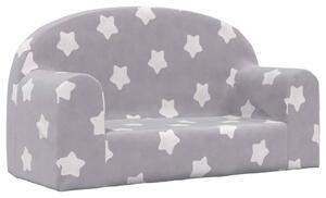 Canapea pentru copii 2 locuri, gri deschis cu stele, pluș moale
