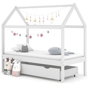 Cadru pat de copii cu un sertar, alb, 80x160 cm, lemn masiv pin
