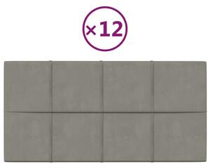 Panouri de perete 12 buc. gri deschis 60x30 cm catifea 2,16 m²