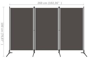 Paravan de cameră cu 3 panouri, antracit, 260 x 180 cm
