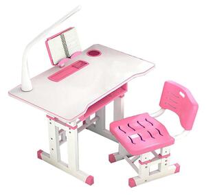 Set birou cu scaunel pentru copii, lampa LED, inaltime reglabila, Jolly Kids™ KT0044 (roz)