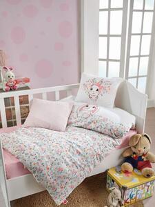 Set lenjerie de pat pentru copii Bunny, 4 piese, roz, bumbac ranforce