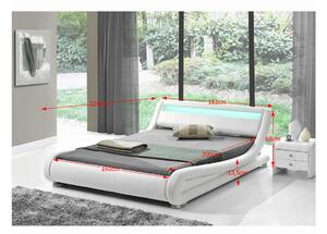Pat dormitor FILIDA, cadru lemn/piele ecologica, alb, 160x200 cm, cu i
