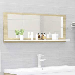 Oglindă de baie, alb/stejar sonoma, 100 x 10,5 x 37 cm, PAL