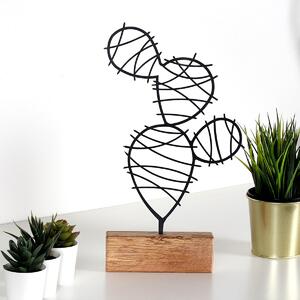 Obiect decorativ Cactus Round, negru/stejar, metal/lemn, 17x3,5x40 cm