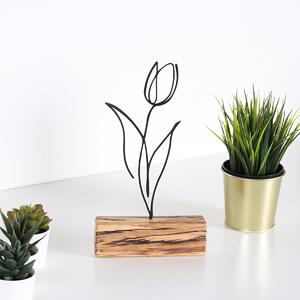 Obiect decorativ Tulip, negru, lemn/metal, 17x30x3,5 cm