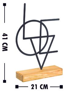 Obiect decorativ Geometric, negru, metal/lemn, 21x41x4 cm