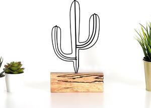 Obiect decorativ Cactus Mini, negru/stejar, metal/lemn, 17x3,5x24 cm
