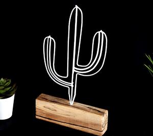 Obiect decorativ Cactus Mini, alb/stejar, metal/lemn, 17x3,5x24 cm