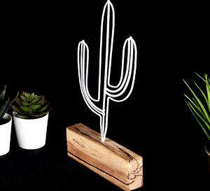 Obiect decorativ Cactus Mini, alb/stejar, metal/lemn, 17x3,5x24 cm