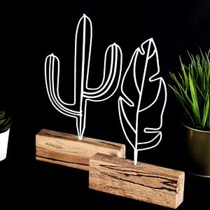Set 2 obiecte decorative Cactus Feather Mini Set, alb/stejar, metal
