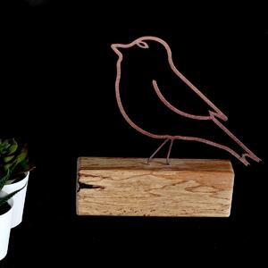 Obiect decorativ Bird, bronz, metal/lemn, 17x20x3,5 cm