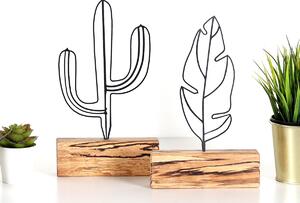 Set 2 obiecte decorative Cactus Feather Mini Set, negru/stejar, metal