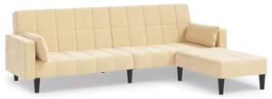 Canapea extensibilă cu 2 locuri, 2 perne/taburet, crem, catifea