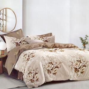 Lenjerie de pat dublu ELVO 4 piese 220 x 230 cm, Imprimeu floral, Bej Maro, Ralex Pucioasa ELV87