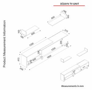 Comoda TV Dizayn, alb/nuc, PAL melaminat, 180x32x42 cm
