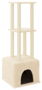 Ansamblu de pisici cu stâlpi din funie de sisal, crem, 133,5 cm