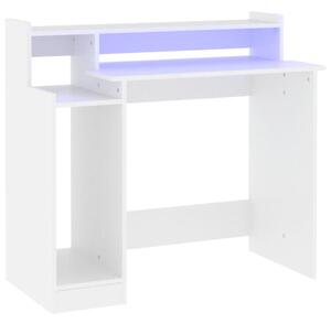 Birou cu lumini LED, alb, 97x90x45 cm lemn compozit