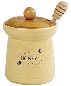 Borcan Ceramic Pufo Honey cu Capac si Lingura pentru colectare miere- Suport Elegant pentru Miere, Perfect pentru Bucatarii Rafinate, 460 ml