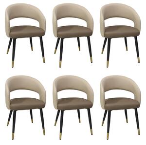 Set 6 Scaune Piele Sintetică Monaco Maro Crem