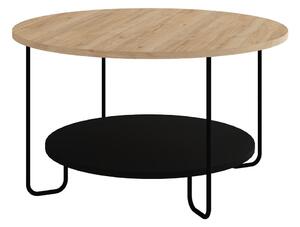 Măsuță de cafea neagră/în culoare naturală rotundă cu blat cu aspect de lemn de stejar ø 80 cm Tonka – Marckeric