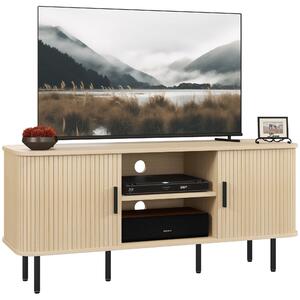 HOMCOM Dulap TV cu 2 Dulapuri, 2 Rafturi și 2 Orificii pentru Cabluri, Mobilier TV din Lemn, 120x40x55 cm, Lemn Natural | Aosom Romania