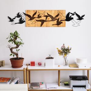 Decoratiune perete Albatros, negru/nuc, metal/lemn, 111x25 cm