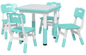 AIYAPLAY Set Măsuță și Scaune pentru Copii 18-60 Luni cu Înălțime Reglabilă și Tablă de Scris, 60x60x46-58 cm, Verde | Aosom Romania