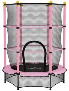 HOMCOM Trambolină Elastică pentru Copii 3-10 Ani cu Plasă de Siguranță și Țevi Capitonate, Ø140x190 cm, Roz | Aosom Romania