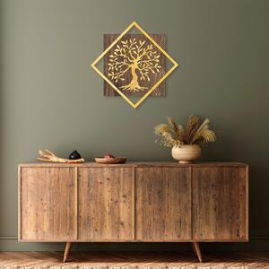 Accesoriu decorativ de perete Tree v2, nuc/auriu, 50% lemn/50% metal