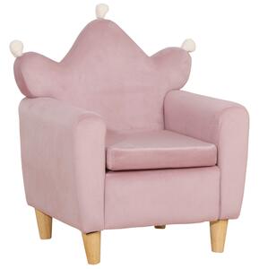 HOMCOM Fotoliu pentru Copii din Material Textil cu Efect de Catifea Roz, cu Spătar în Formă de Coroană, 50.2x41.9x57.8 cm | Aosom Romania
