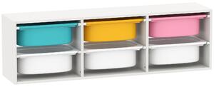 AIYAPLAY Raft pentru Jucării din Lemn cu 6 Recipiente Detașabile din Plastic, Multicolor | Aosom Romania