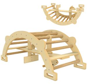 AIYAPLAY Arc Montessori din Lemn pentru Copii 2-4 Ani, Convertibil în Balansoar, Joc de Cățărare, 110x52x45 cm, culoare Lemn | Aosom Romania