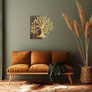 Accesoriu decorativ de perete Tree, nuc/auriu, lemn/metal, model copac
