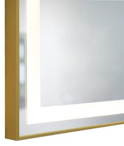 Oglindă Baie LED și Dezaburire Elit's Premium cu Senzor Touch, Lumina Rece, Caldă și Neutră, 120x80 cm, cu rama Bronz Gold Antichizat, Ceas
