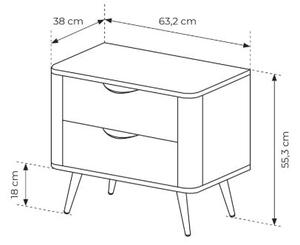 Noptieră Edrin 63 cm cu sertare - stejar dunin / negru
