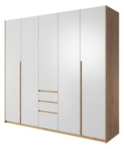 Dulap cu uși și sertare Xelo, alb/stejar craft auriu (230 cm)