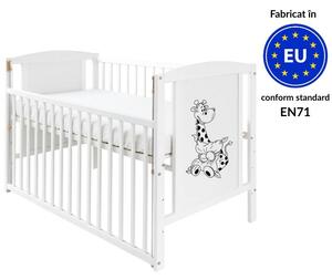 Patut din lemn masiv 120x60 cm Bria alb cu laterala culisanta, reglabil pe 3 nivele, certificat EN71